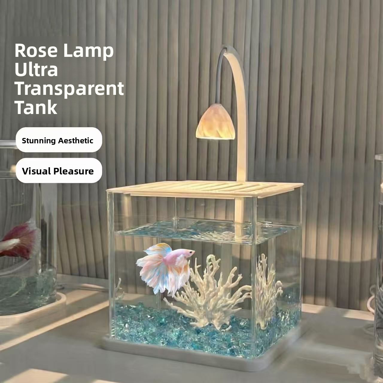 Aquarium Fish Betta - Akrilik Akvaryum, Buz Kristali Manzaralı, Masaüstü,